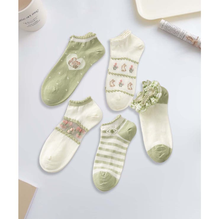 【MOSOX】ガーリー刺繍デザインコットン混アンクルソックス 5足セット | aimoha  | 詳細画像37 