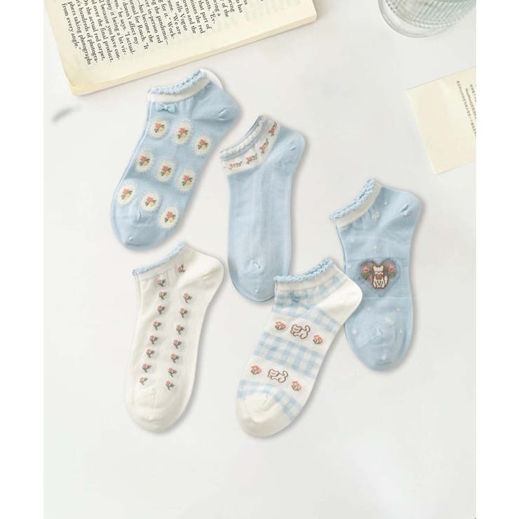 5足セット17柄【MOSOX】ガーリーデザインレーヨン混アンクルソックス  | aimoha  | 詳細画像13 