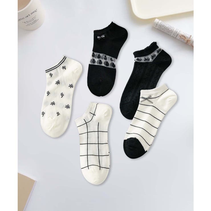 5足セット17柄【MOSOX】ガーリーデザインレーヨン混アンクルソックス  | aimoha  | 詳細画像1 