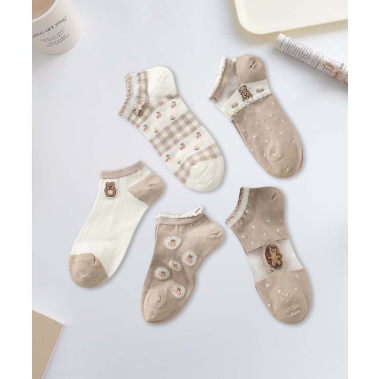 5足セット17柄【MOSOX】ガーリーデザインレーヨン混アンクルソックス  | aimoha  | 詳細画像17 