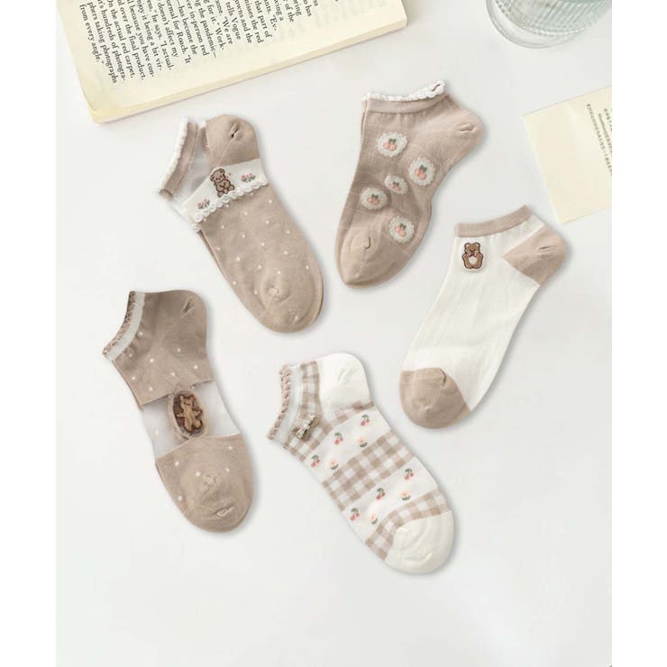 5足セット17柄【MOSOX】ガーリーデザインレーヨン混アンクルソックス  | aimoha  | 詳細画像19 