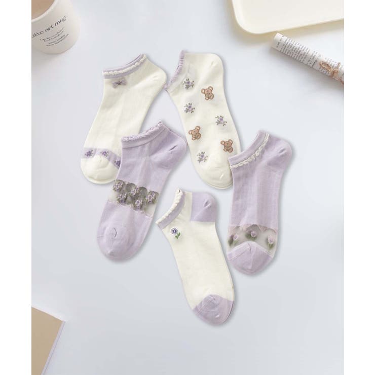 5足セット17柄【MOSOX】ガーリーデザインレーヨン混アンクルソックス  | aimoha  | 詳細画像20 