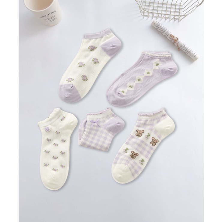 5足セット17柄【MOSOX】ガーリーデザインレーヨン混アンクルソックス  | aimoha  | 詳細画像24 