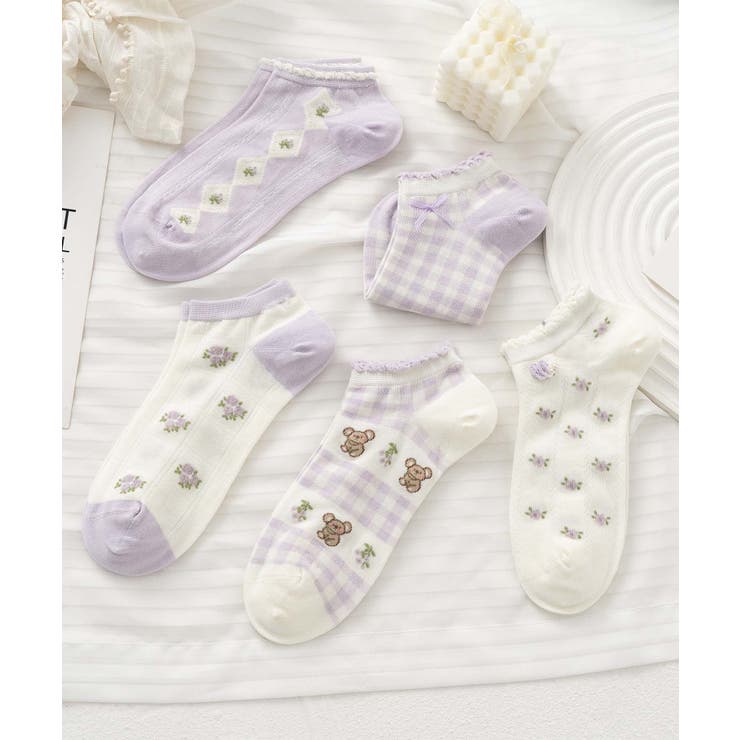 5足セット17柄【MOSOX】ガーリーデザインレーヨン混アンクルソックス  | aimoha  | 詳細画像25 