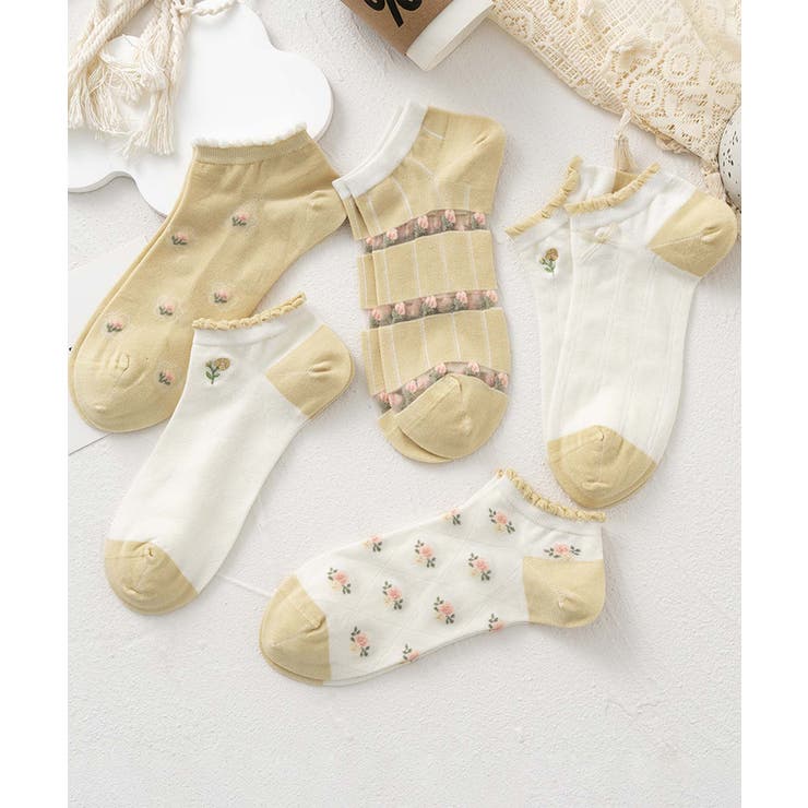 5足セット17柄【MOSOX】ガーリーデザインレーヨン混アンクルソックス  | aimoha  | 詳細画像28 