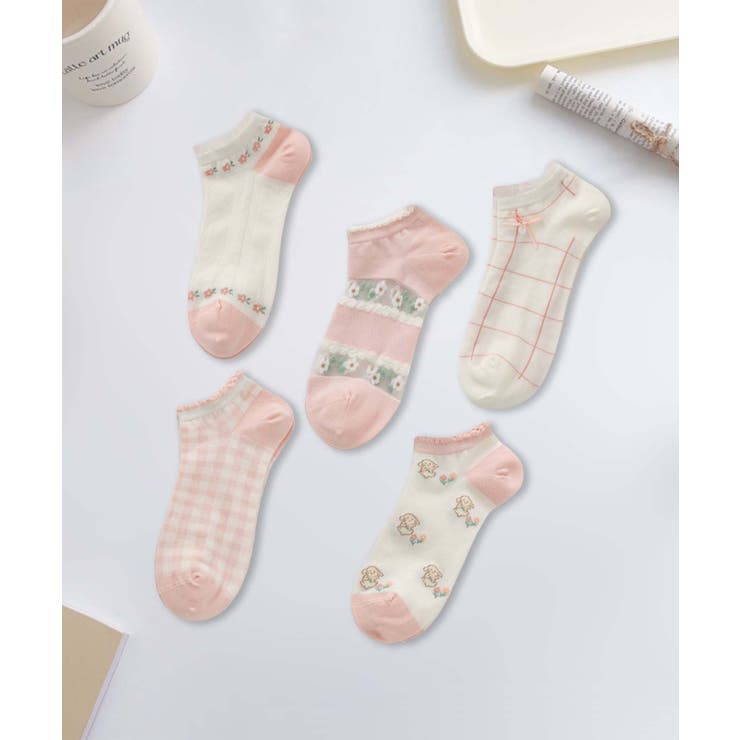 5足セット17柄【MOSOX】ガーリーデザインレーヨン混アンクルソックス  | aimoha  | 詳細画像35 