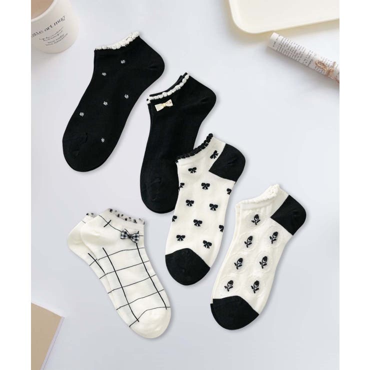 5足セット17柄【MOSOX】ガーリーデザインレーヨン混アンクルソックス  | aimoha  | 詳細画像4 