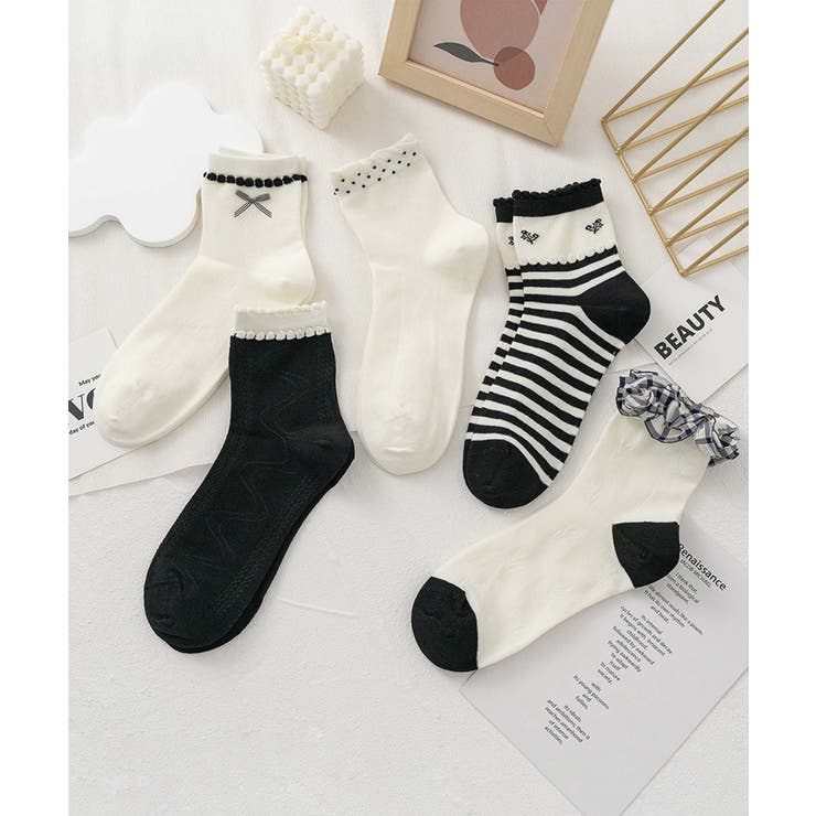 5足セット【MOSOX】ガーリー刺繍デザインコットン混ソックス  | aimoha  | 詳細画像12 