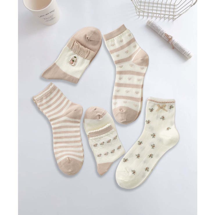 5足セット【MOSOX】ガーリー刺繍デザインコットン混ソックス  | aimoha  | 詳細画像2 