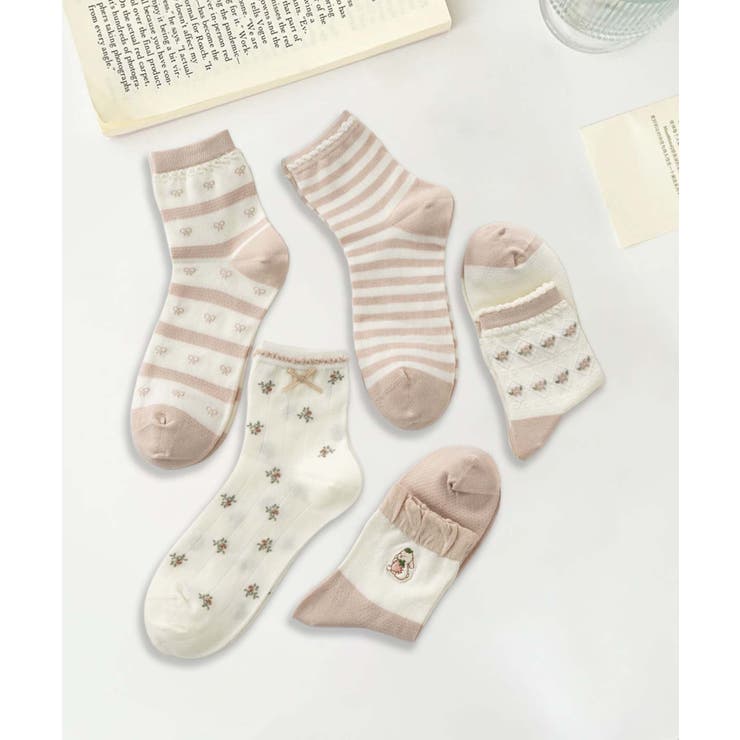 5足セット【MOSOX】ガーリー刺繍デザインコットン混ソックス  | aimoha  | 詳細画像3 