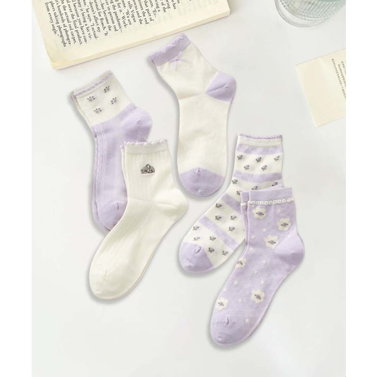 5足セット【MOSOX】ガーリー刺繍デザインコットン混ソックス  | aimoha  | 詳細画像6 