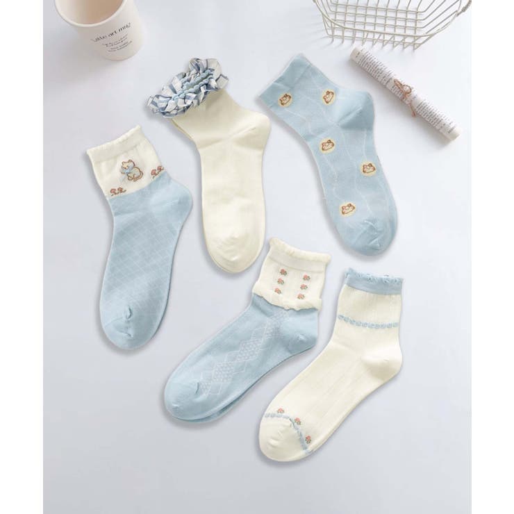 5足セット5柄【MOSOX】ガーリーデザイン刺繍入りコットン混ソックス | aimoha  | 詳細画像8 