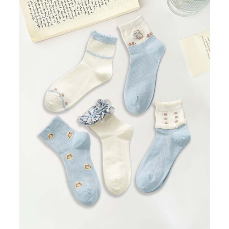 5足セット5柄【MOSOX】ガーリーデザイン刺繍入りコットン混ソックス | aimoha  | 詳細画像9 