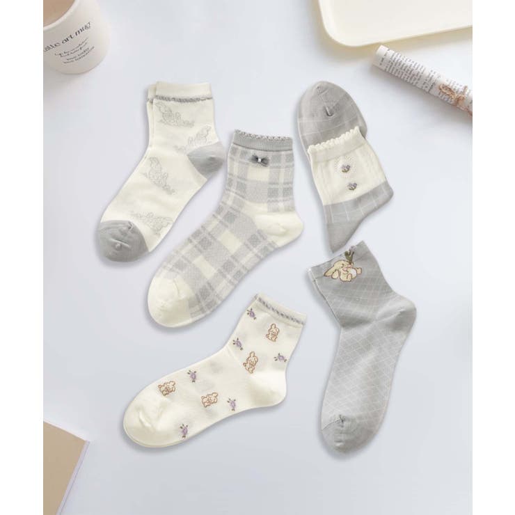 5足セット5柄【MOSOX】ガーリーデザイン刺繍入りコットン混ソックス | aimoha  | 詳細画像10 
