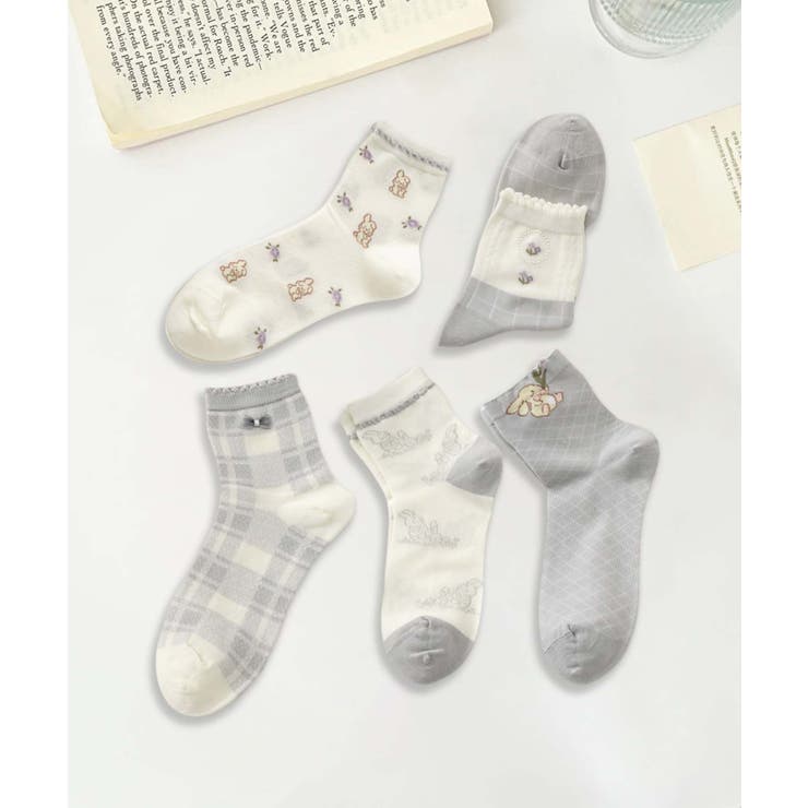 5足セット5柄【MOSOX】ガーリーデザイン刺繍入りコットン混ソックス | aimoha  | 詳細画像12 