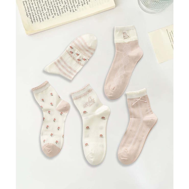 5足セット5柄【MOSOX】ガーリーデザイン刺繍入りコットン混ソックス | aimoha  | 詳細画像14 