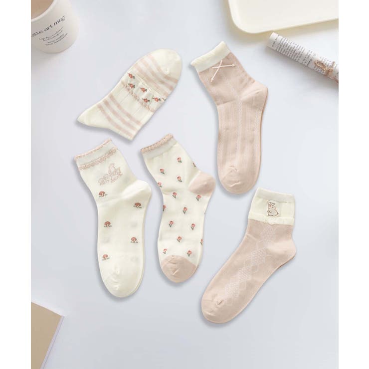 5足セット5柄【MOSOX】ガーリーデザイン刺繍入りコットン混ソックス | aimoha  | 詳細画像15 