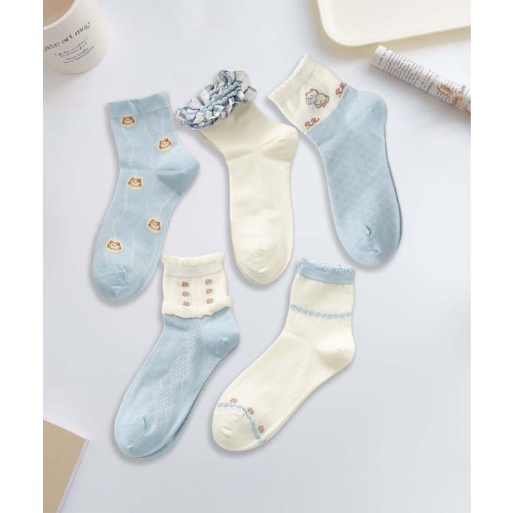 5足セット5柄【MOSOX】ガーリーデザイン刺繍入りコットン混ソックス | aimoha  | 詳細画像7 