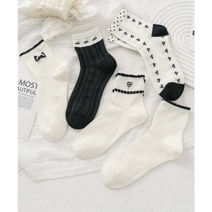 5足セット12タイプ【MOSOX】ガーリーデザインレーヨン混ソックス  | aimoha  | 詳細画像1 