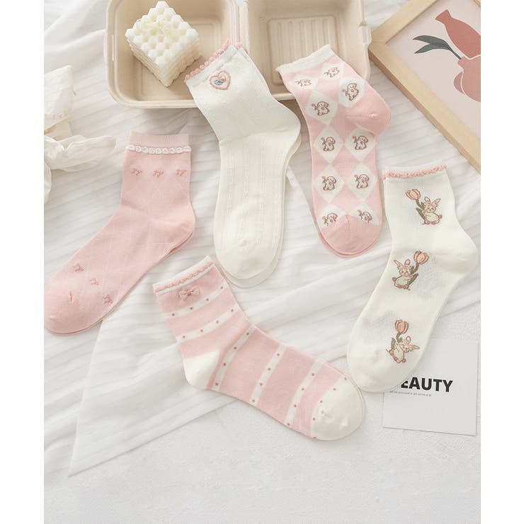 ピンク2 | 5足セット12タイプ【MOSOX】ガーリーデザインレーヨン混ソックス  | aimoha 