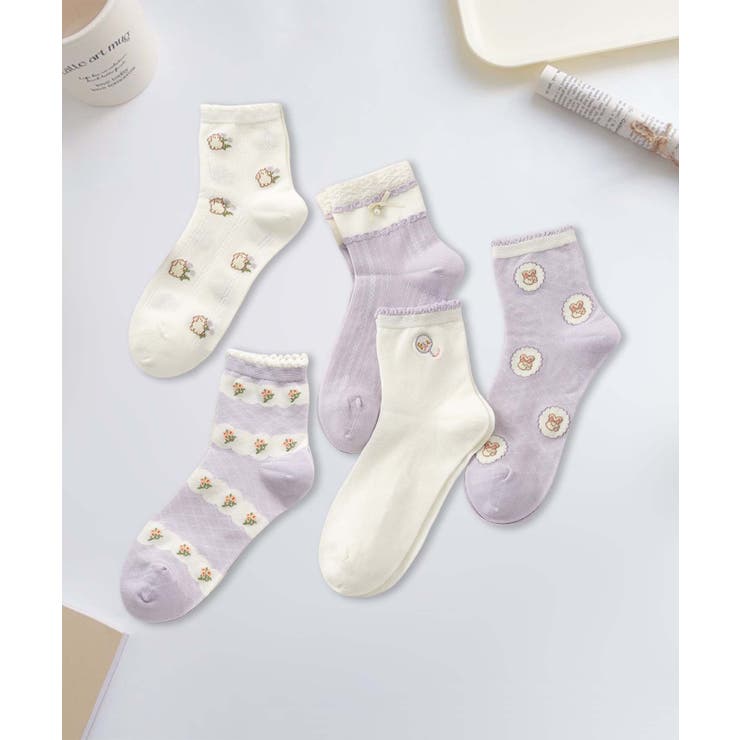 5足セット12タイプ【MOSOX】ガーリーデザインレーヨン混ソックス  | aimoha  | 詳細画像22 