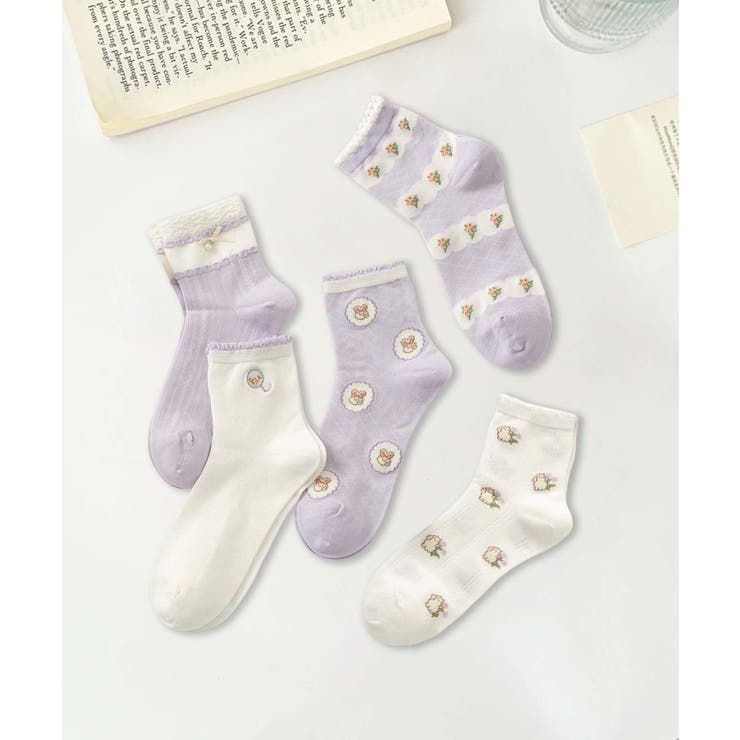 5足セット12タイプ【MOSOX】ガーリーデザインレーヨン混ソックス  | aimoha  | 詳細画像24 
