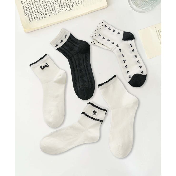 ブラック3 | 5足セット12タイプ【MOSOX】ガーリーデザインレーヨン混ソックス  | aimoha 