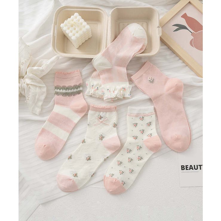 ピンク3 | 5足セット12タイプ【MOSOX】ガーリーデザインレーヨン混ソックス  | aimoha 