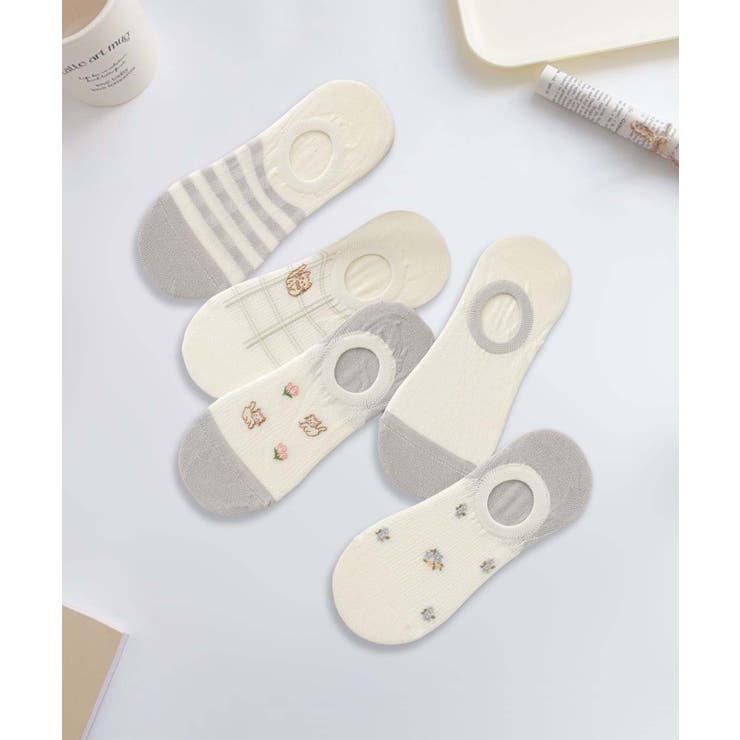 グレー | 5足セット5柄【MOSOX】ガーリーデザインコットン混カバーソックス | aimoha 