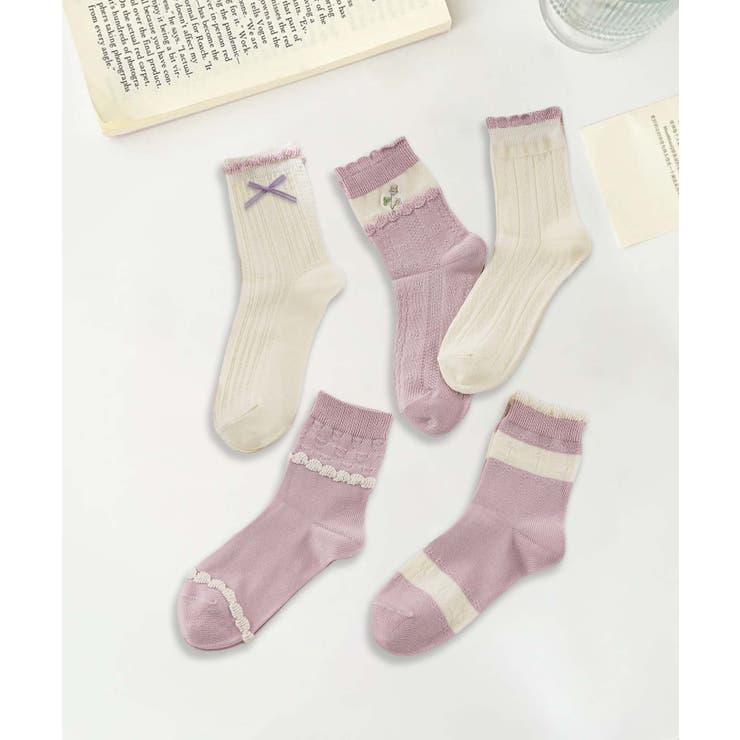 5足セット5柄【MOSOX】ガーリー配色デザインコットン混ソックス | aimoha  | 詳細画像11 