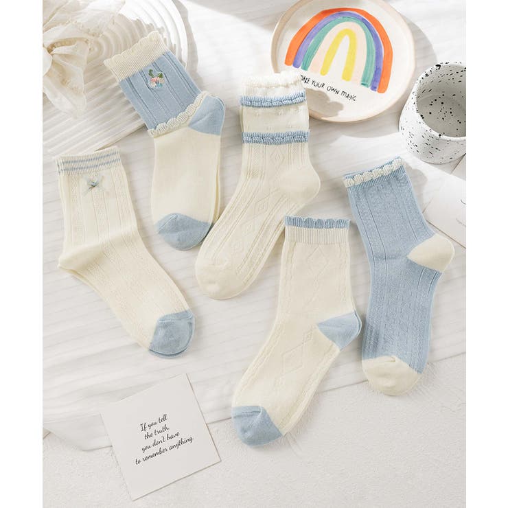 5足セット5柄【MOSOX】ガーリー配色デザインコットン混ソックス | aimoha  | 詳細画像15 