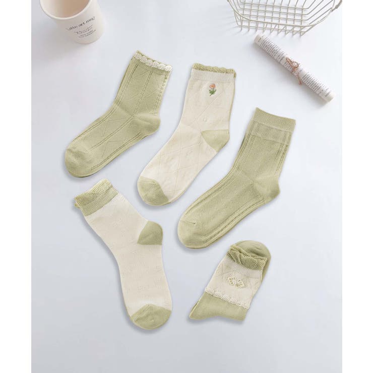 5足セット5柄【MOSOX】ガーリー配色デザインコットン混ソックス | aimoha  | 詳細画像2 