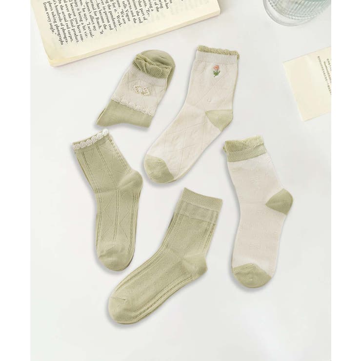 5足セット5柄【MOSOX】ガーリー配色デザインコットン混ソックス | aimoha  | 詳細画像3 