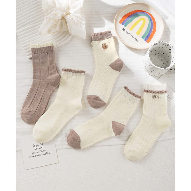 5足セット5柄【MOSOX】ガーリー配色デザインコットン混ソックス | aimoha  | 詳細画像4 