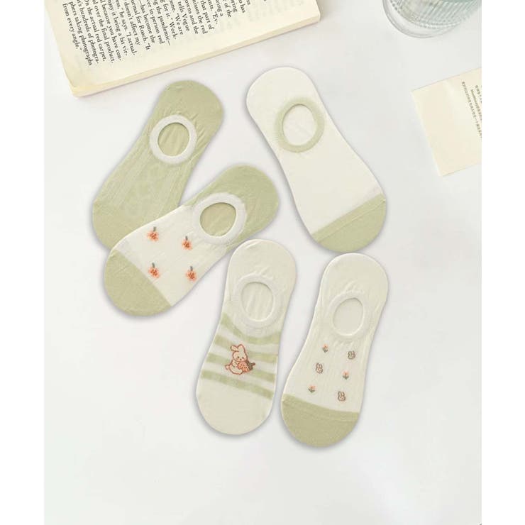 グリーン |  5足セット5柄【MOSOX】ガーリーデザインコットン混アンクルソックス | aimoha 