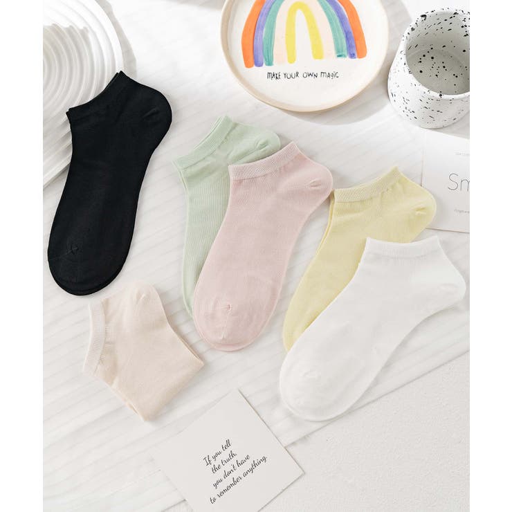 ミックス | 6足セット【MOSOX】シンプルカラーレーヨン混アンクルソックス | aimoha 