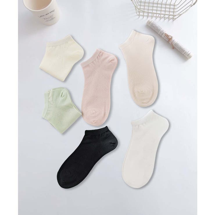 リボン柄 6足セット【MOSOX】シンプルレーヨン混アンクルソックス | aimoha  | 詳細画像3 