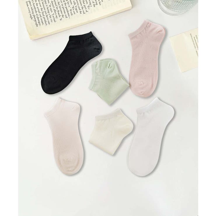 ミックス | リボン柄 6足セット【MOSOX】シンプルレーヨン混アンクルソックス | aimoha 