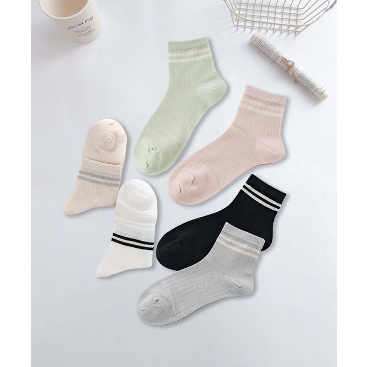 6足セット【MOSOX】ラインデザインレーヨン混ソックス | aimoha  | 詳細画像3 