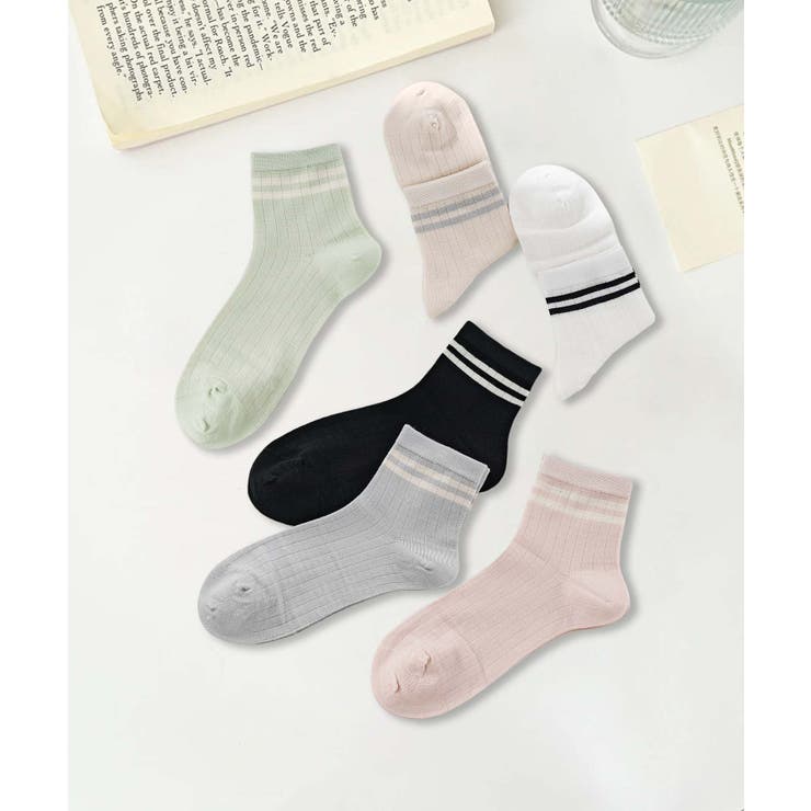 ミックス | 6足セット【MOSOX】ラインデザインレーヨン混ソックス | aimoha 