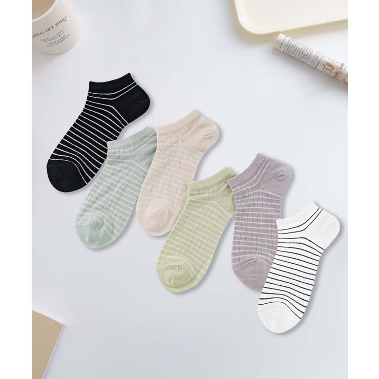 6足セット【MOSOX】シルク混細ボーダーアンクルソックス | aimoha  | 詳細画像2 
