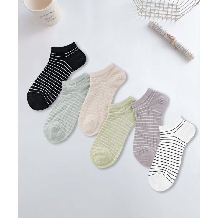 6足セット【MOSOX】シルク混細ボーダーアンクルソックス | aimoha  | 詳細画像3 