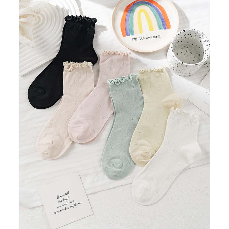ミックス | 6足セット【MOSOX】ハート柄シルク混メローフリルソックス | aimoha 