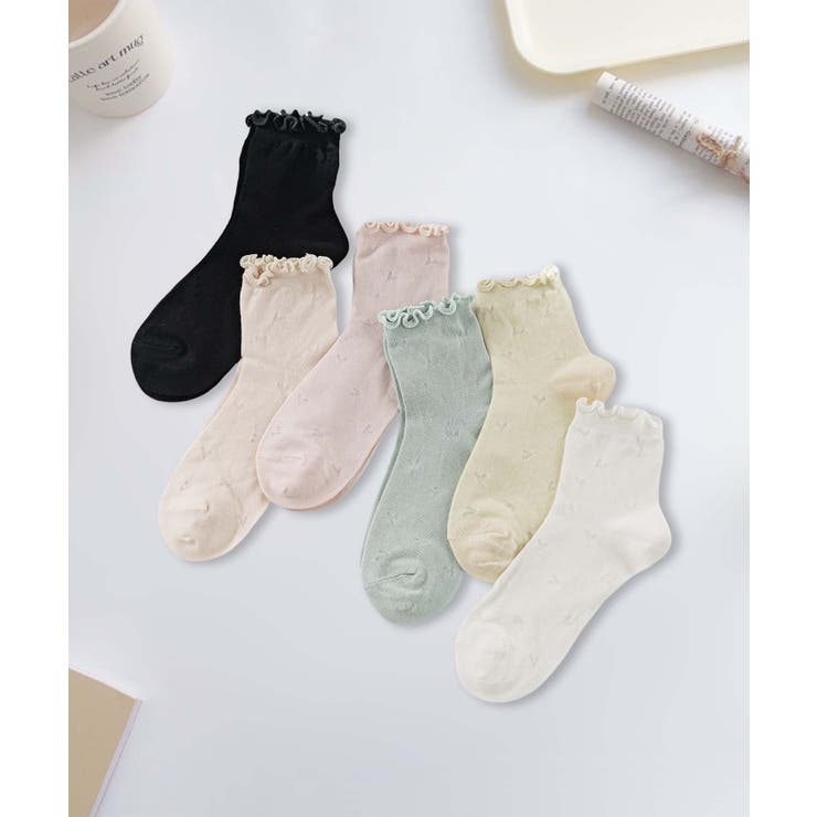 6足セット【MOSOX】ハート柄シルク混メローフリルソックス | aimoha  | 詳細画像2 