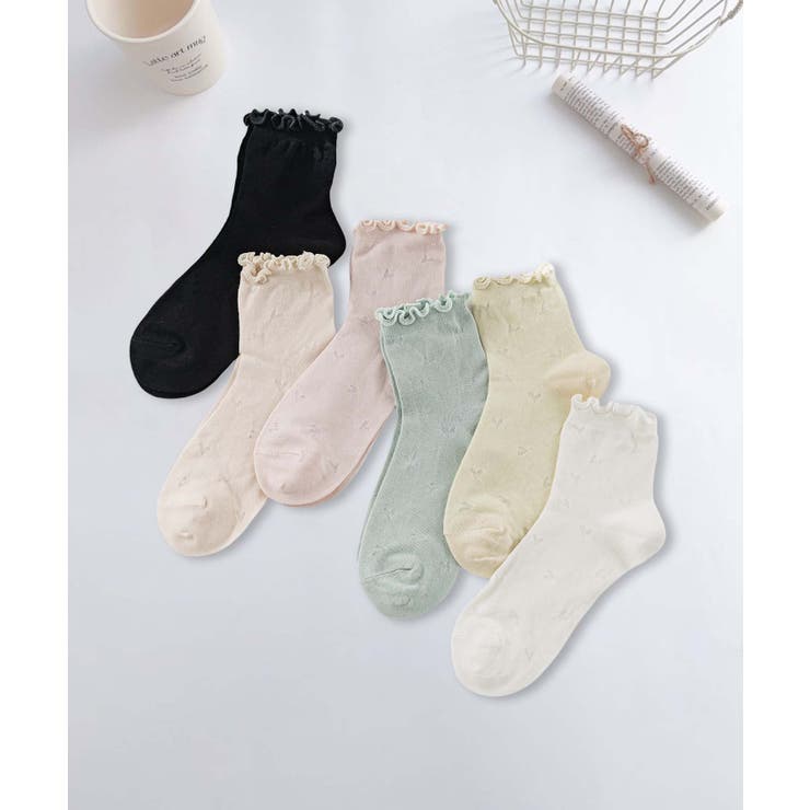 6足セット【MOSOX】ハート柄シルク混メローフリルソックス | aimoha  | 詳細画像3 