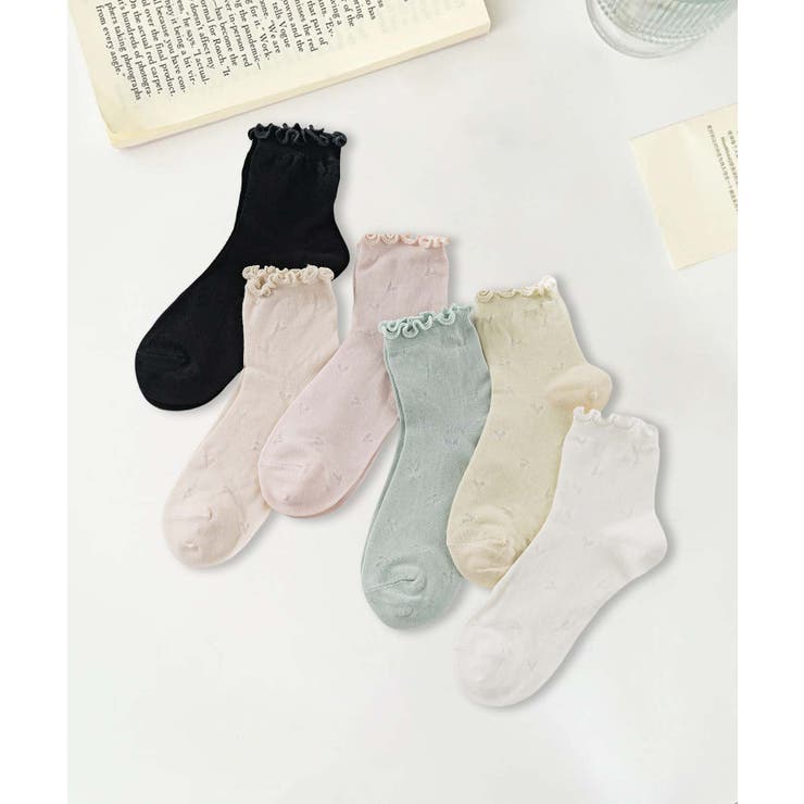 6足セット【MOSOX】ハート柄シルク混メローフリルソックス | aimoha  | 詳細画像4 