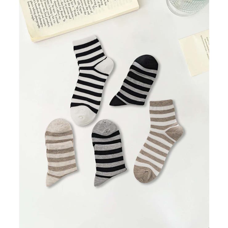 5足セット【MOSOX】ボーダーデザインシルク混ソックス[品番 5足セット【MOSOX】ボーダーデザインシルク混ソックス[品番