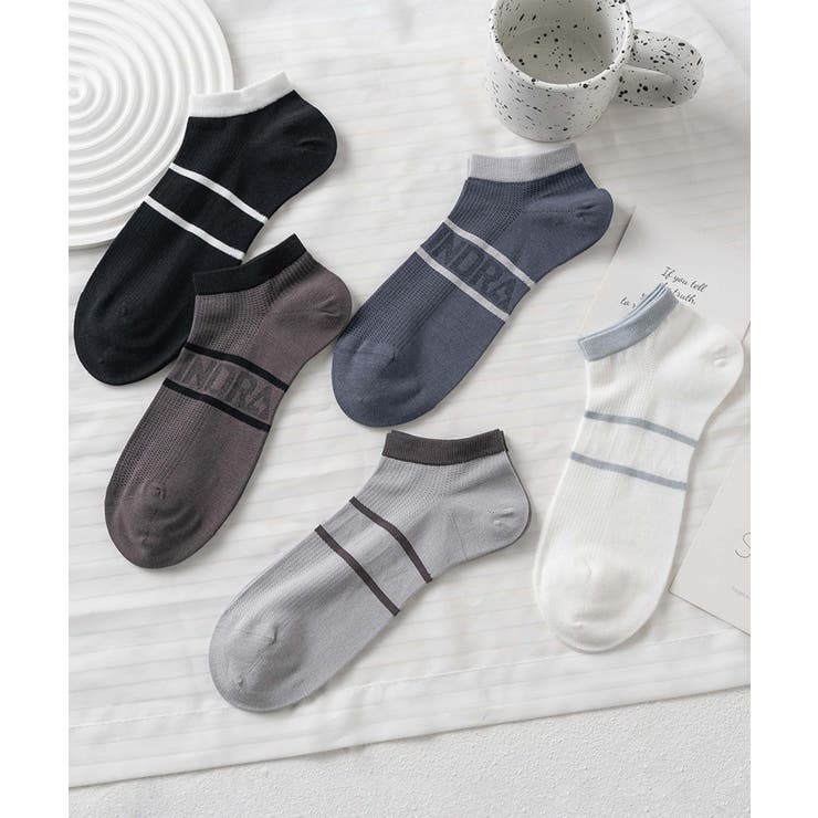 ミックス | 5足セット【MOSOX】ダブルラインレーヨン混アンクルソックス | aimoha 
