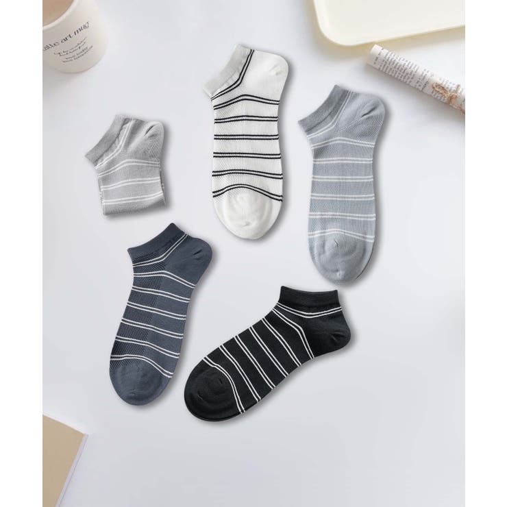 5足セット【MOSOX】ボーダーデザインレーヨン混アンクルソックス | aimoha  | 詳細画像2 