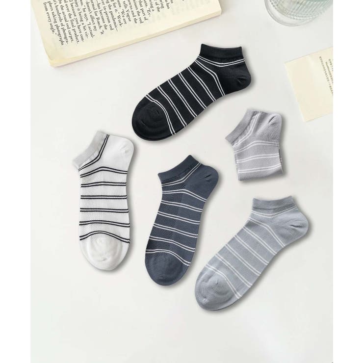 5足セット【MOSOX】ボーダーデザインレーヨン混アンクルソックス | aimoha  | 詳細画像4 